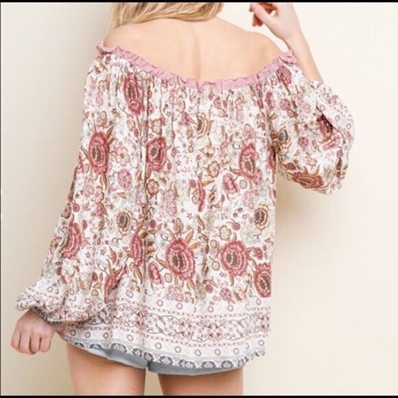 Boho off the shoulder top pink boho floral top - Picture 9 of 12